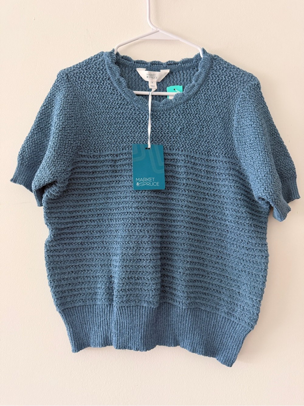 Market & Spruce Teal-Blue Short Sleeve Knit Sweater size Medium
